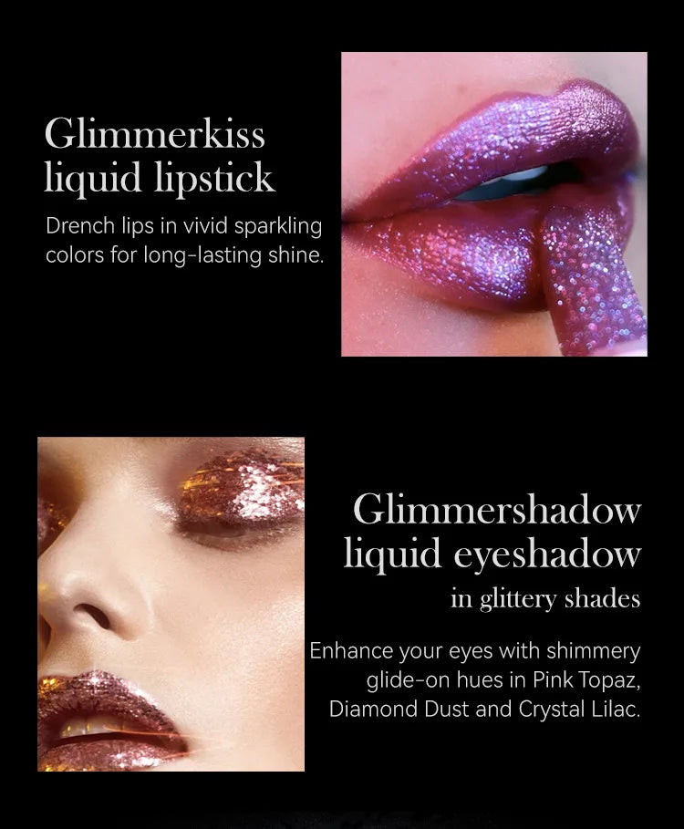 LAQTA waterproof glitter lipstick in vibrant pink with shimmering finish, shown in a close-up image.