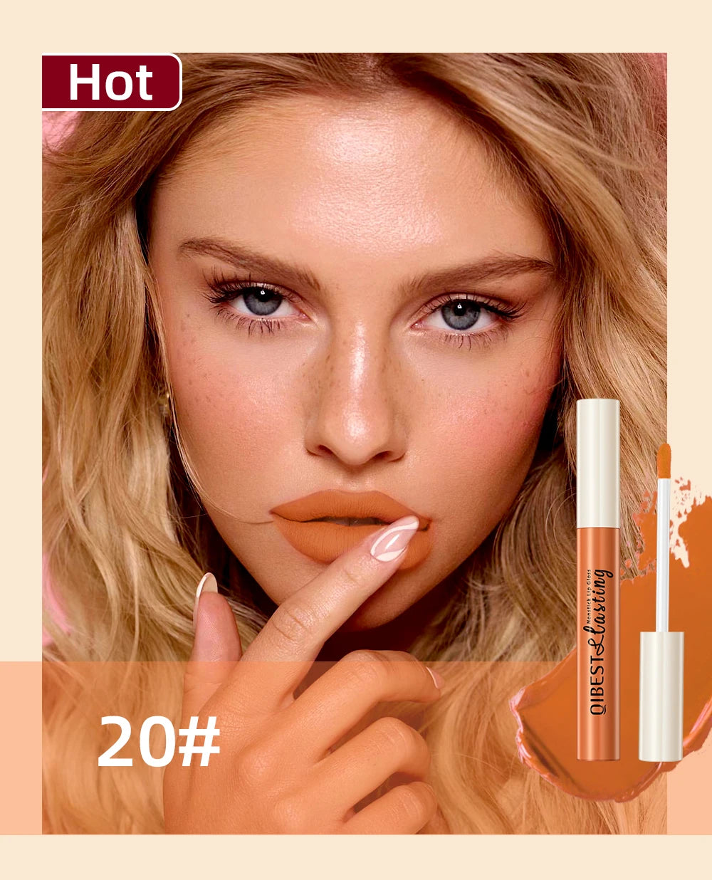 LAQTA matte liquid lipstick in a sleek tube, featuring a smooth, vibrant shade and applicator brush for precise lip application.