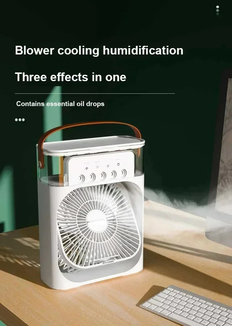 LAQTA 3-in-1 fan and air conditioner unit showing its sleek design and adjustable fan and cooling features.