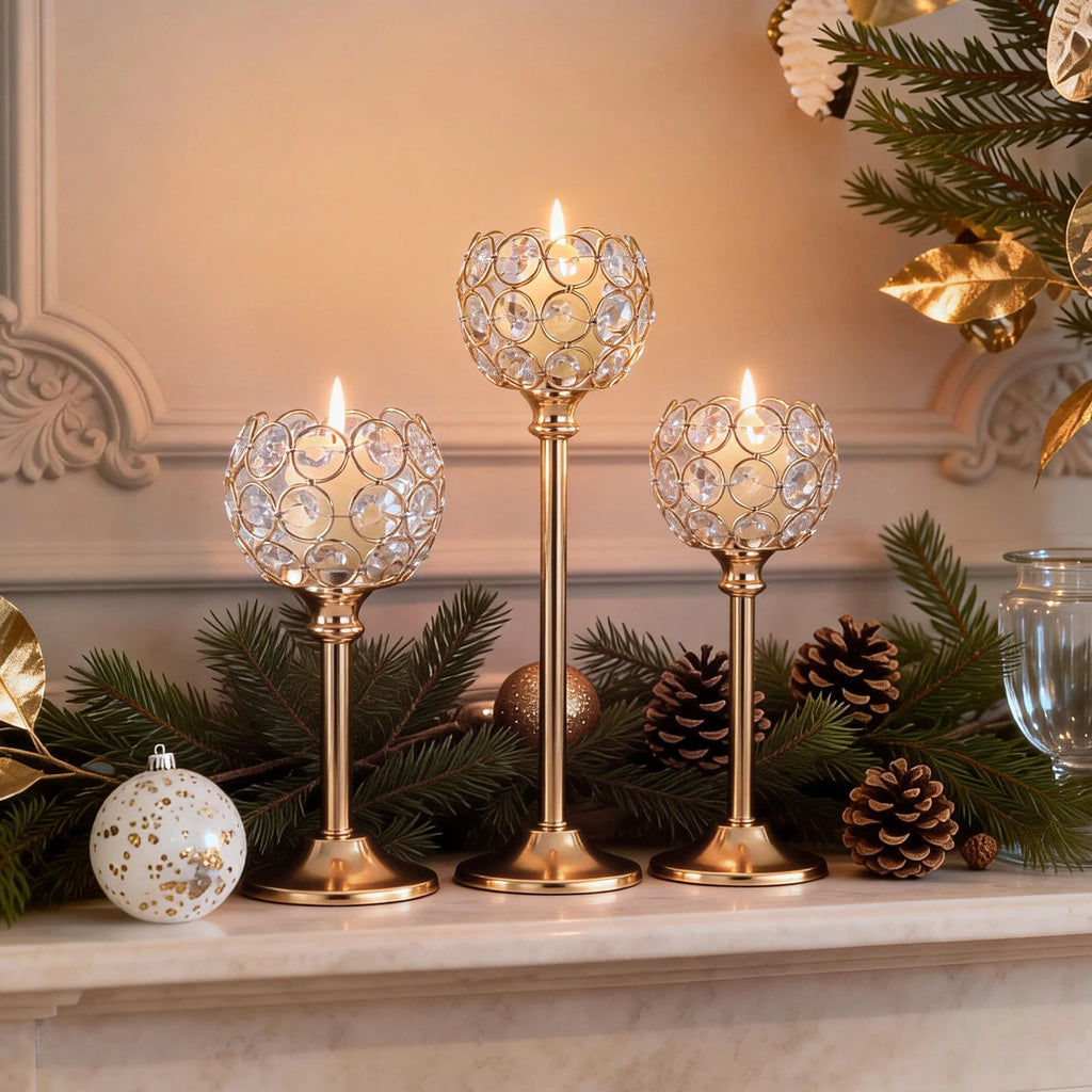 Elegant gold and silver metal glass candle by LAQTA, showcasing a stylish decorative candle with a sleek metallic finish.
