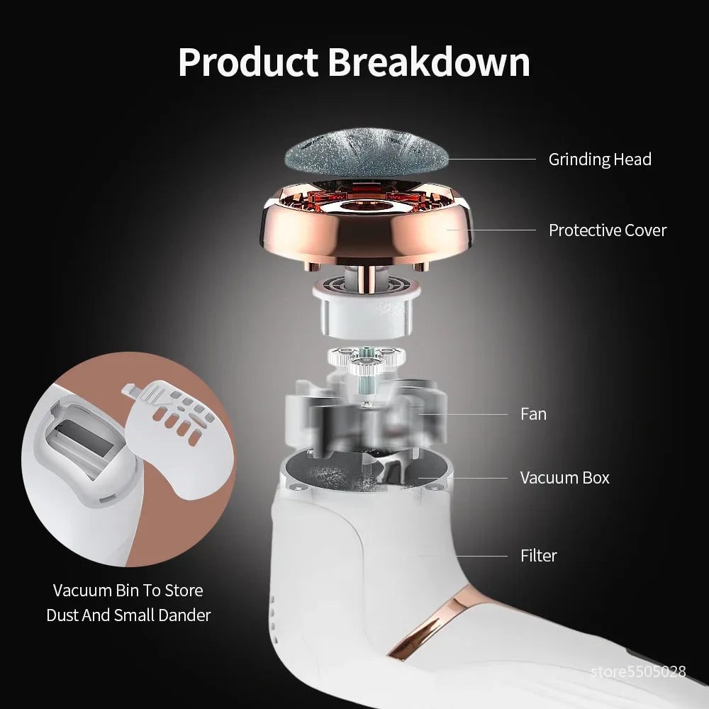 LAQTA electric foot file pedicure machine with a sleek design, featuring a grinding roller for smooth, professional foot care.