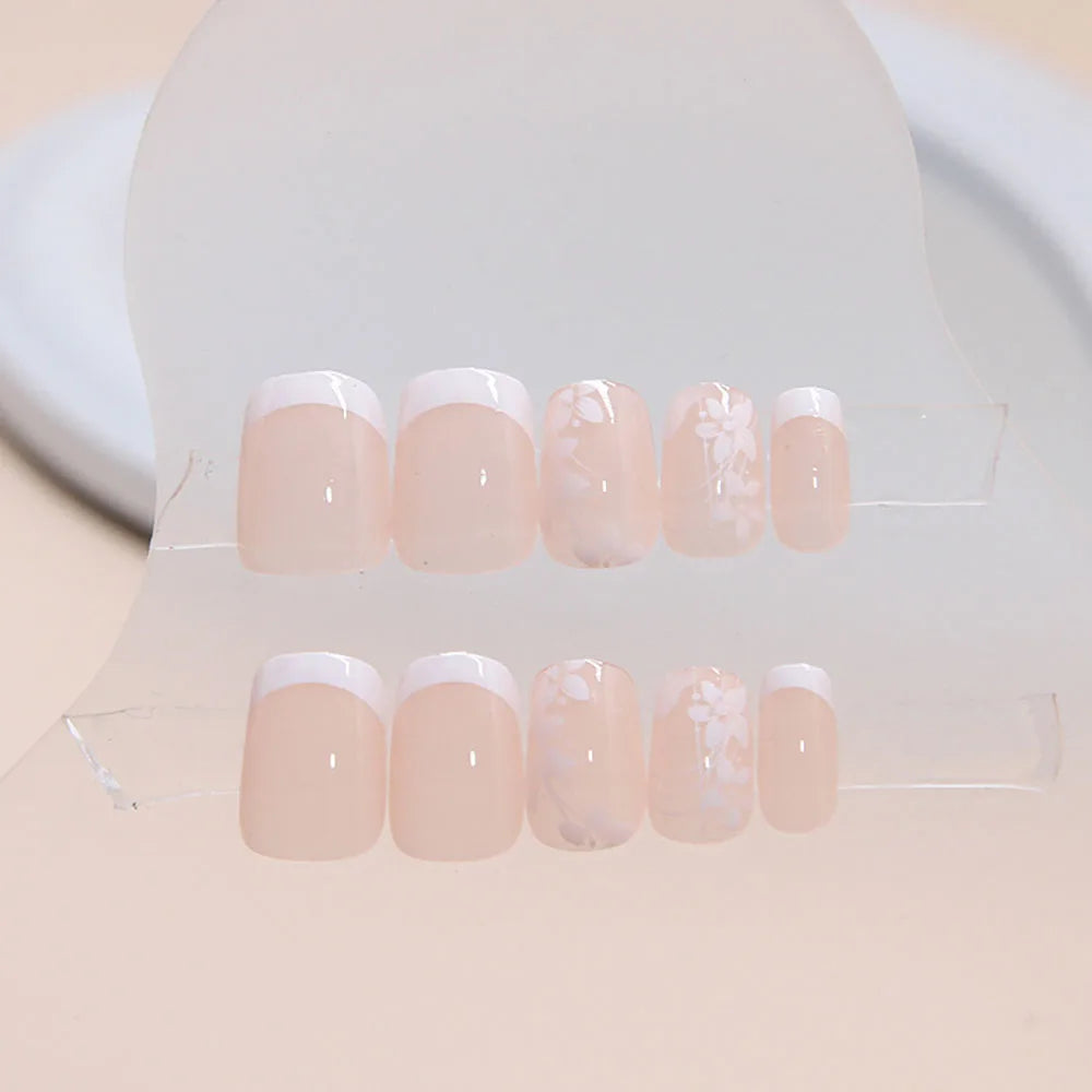 Set of 24 short square-shaped acrylic nails by LAQTA, showcasing neatly arranged nail tips for short nail styles.