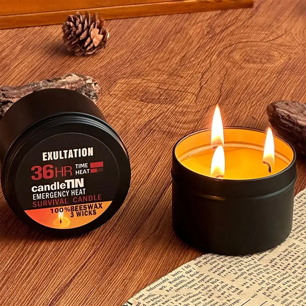 LAQTA 36-hour emergency candle burning with a steady flame, designed for backup lighting during power outages.