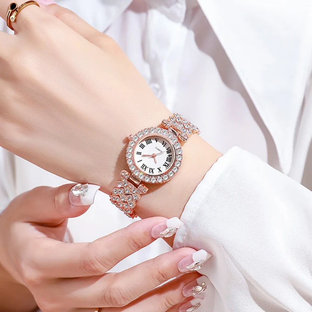 5pcs elegant rhinestone women's watches by LAQTA, featuring stylish watch faces and sparkling gemstone accents.
