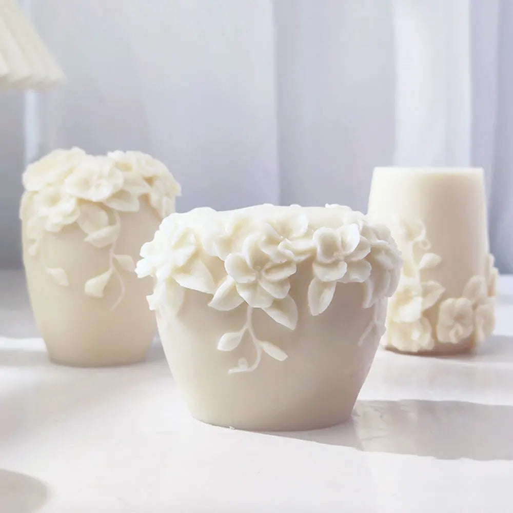 LAQTA rattan flower silicone candle mold showing intricate floral design for crafting decorative candles.