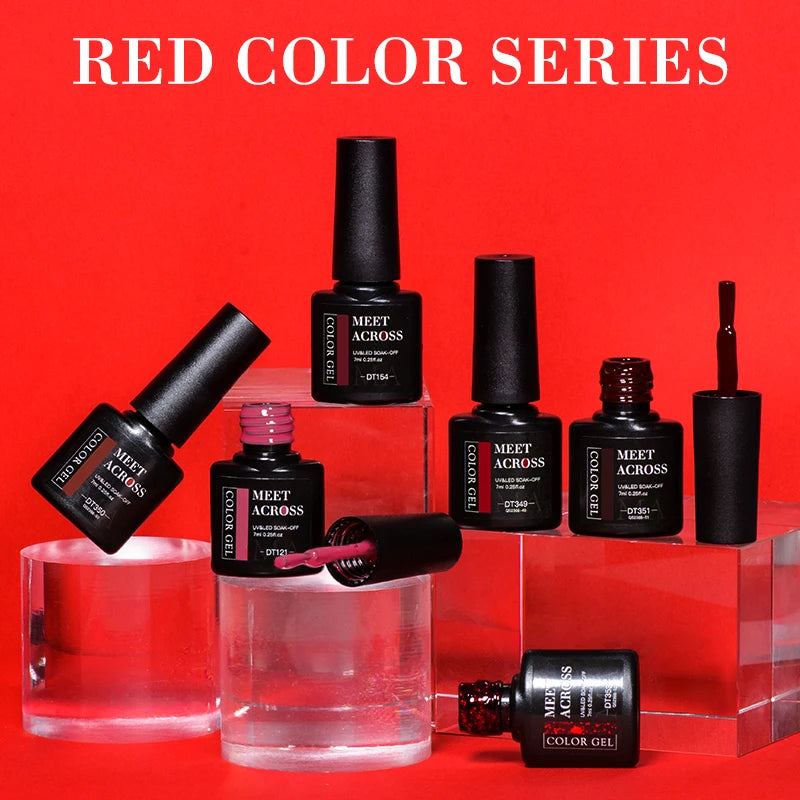 LAQTA Red Gel Nail Polish with crystal accents, showcasing shiny, vibrant nail color in a sleek bottle.