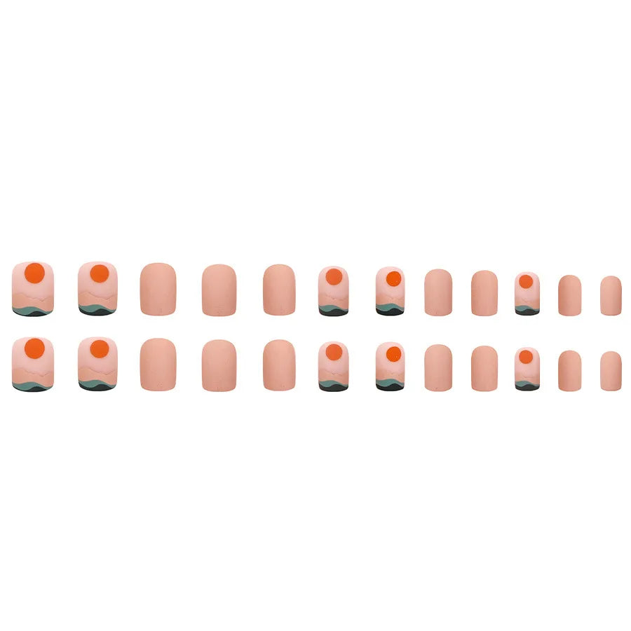 Set of 24 short French style nail tips by LAQTA, showcasing neatly shaped and glossy false nail extensions.